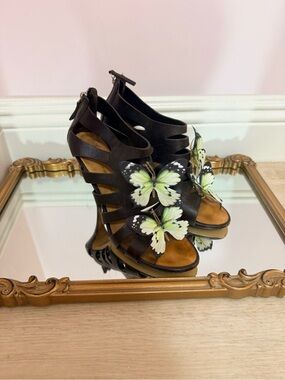 Giuseppe Zanotti Upcycled Butterfly Gladiator Sandals Brown Leather Heels 39.5